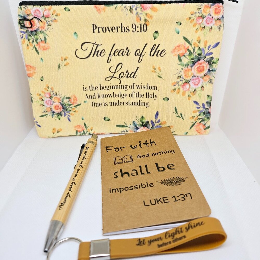 NEW INSPIRATIONAL FAITH CANVAS POUCH, NOTEPAD, PEN, BOOKMARK & KEYCHAIN GIFT SET